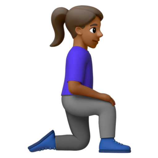 Emoji Người phụ nữ quỳ: màu da tối trung bình, hướng sang phải 🧎🏾‍♀‍➡ dạng 3D