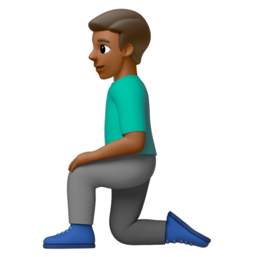 Emoji Người đàn ông quỳ: màu da tối trung bình 🧎🏾‍♂ dạng 3D
