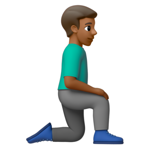 Emoji Người đàn ông quỳ: màu da tối trung bình, hướng sang phải 🧎🏾‍♂‍➡ dạng 3D