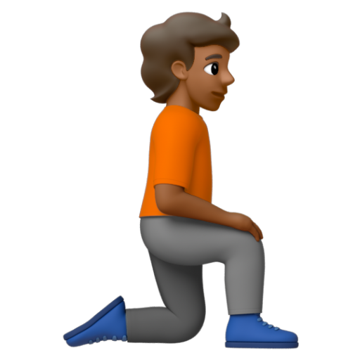 Emoji Người quỳ: màu da tối trung bình, hướng sang phải 🧎🏾‍➡ dạng 3D