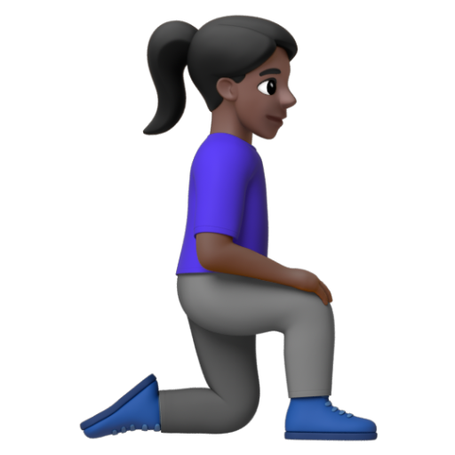 Emoji Người phụ nữ quỳ: màu da tối, hướng sang phải 🧎🏿‍♀‍➡ dạng 3D