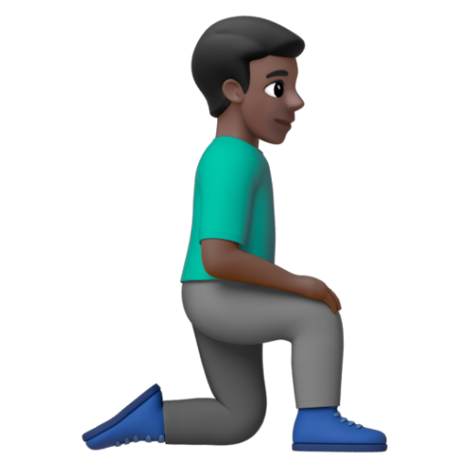 Emoji Người đàn ông quỳ: màu da tối, hướng sang phải 🧎🏿‍♂‍➡ dạng 3D