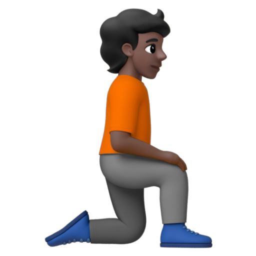 Emoji Người quỳ: màu da tối, hướng sang phải 🧎🏿‍➡ dạng 3D