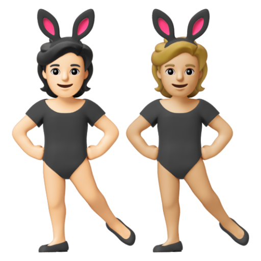 Emoji Những người đeo tai thỏ: màu da sáng, màu da sáng trung bình 🧑🏻‍🐰‍🧑🏼 dạng 3D