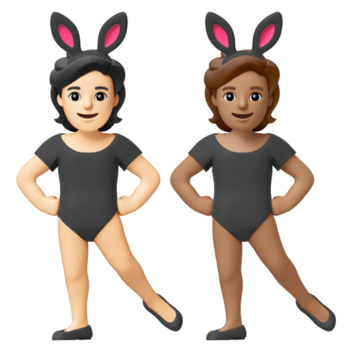 Emoji Những người đeo tai thỏ: màu da sáng, màu da trung bình 🧑🏻‍🐰‍🧑🏽 dạng 3D