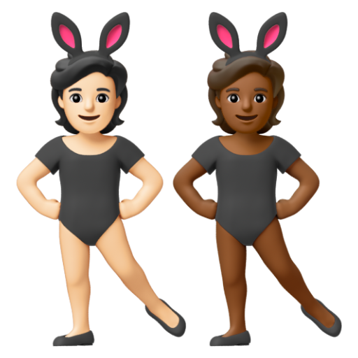 Emoji Những người đeo tai thỏ: màu da sáng, màu da tối trung bình 🧑🏻‍🐰‍🧑🏾 dạng 3D