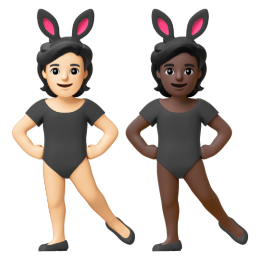 Emoji Những người đeo tai thỏ: màu da sáng, màu da tối 🧑🏻‍🐰‍🧑🏿 dạng 3D