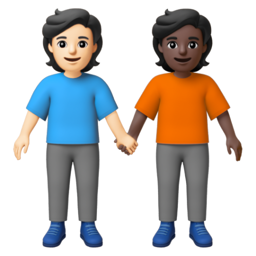 Emoji Hai người nắm tay: màu da sáng, màu da tối 🧑🏻‍🤝‍🧑🏿 dạng 3D
