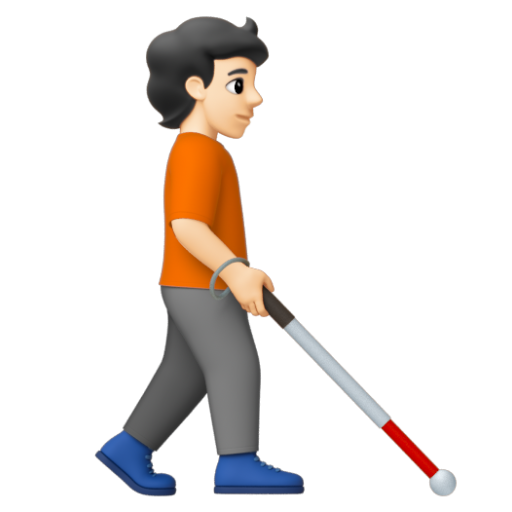 Emoji Người với gậy dò đường: màu da sáng, hướng sang phải 🧑🏻‍🦯‍➡ dạng 3D