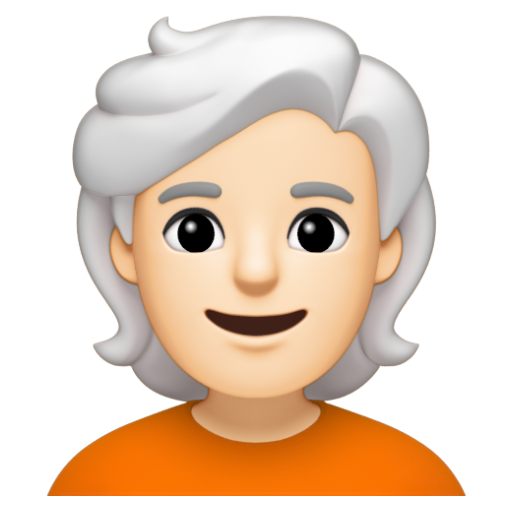 Emoji Người: màu da sáng, tóc trắng 🧑🏻‍🦳 dạng 3D