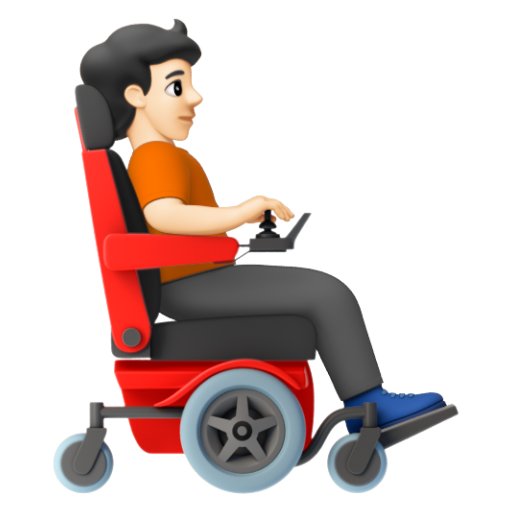 Emoji Người trên xe lăn điện: màu da sáng, hướng sang phải 🧑🏻‍🦼‍➡ dạng 3D