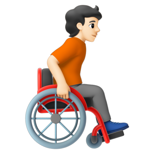 Emoji Người trên xe lăn tay: màu da sáng, hướng sang phải 🧑🏻‍🦽‍➡ dạng 3D