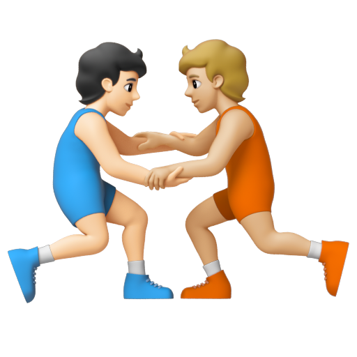 Emoji Người chơi vật: màu da sáng, màu da sáng trung bình 🧑🏻‍🫯‍🧑🏼 dạng 3D