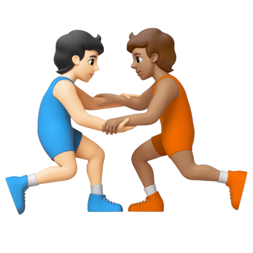 Emoji Người chơi vật: màu da sáng, màu da trung bình 🧑🏻‍🫯‍🧑🏽 dạng 3D