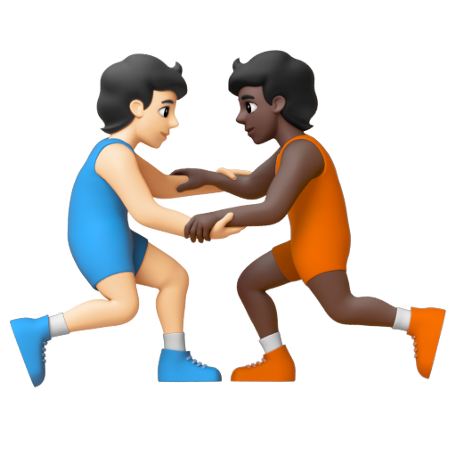 Emoji Người chơi vật: màu da sáng, màu da tối 🧑🏻‍🫯‍🧑🏿 dạng 3D