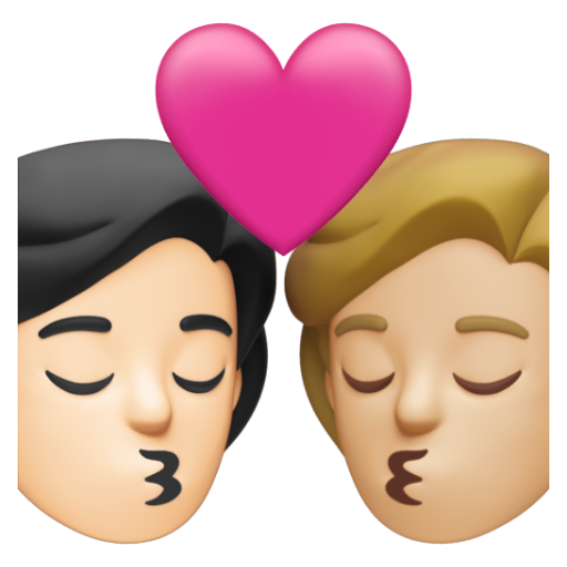 Emoji Nụ hôn: người, người, màu da sáng, màu da sáng trung bình 🧑🏻‍❤‍💋‍🧑🏼 dạng 3D