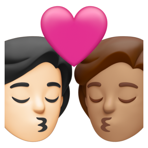 Emoji Nụ hôn: người, người, màu da sáng, màu da trung bình 🧑🏻‍❤‍💋‍🧑🏽 dạng 3D
