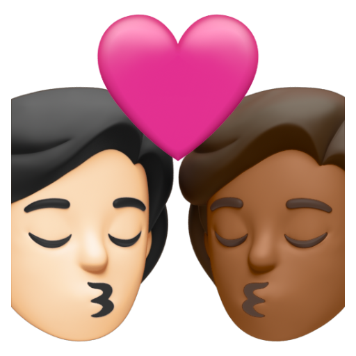 Emoji Nụ hôn: người, người, màu da sáng, màu da tối trung bình 🧑🏻‍❤‍💋‍🧑🏾 dạng 3D