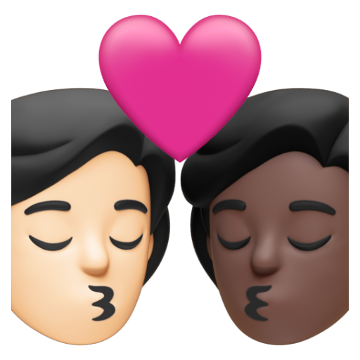 Emoji Nụ hôn: người, người, màu da sáng, màu da tối 🧑🏻‍❤‍💋‍🧑🏿 dạng 3D