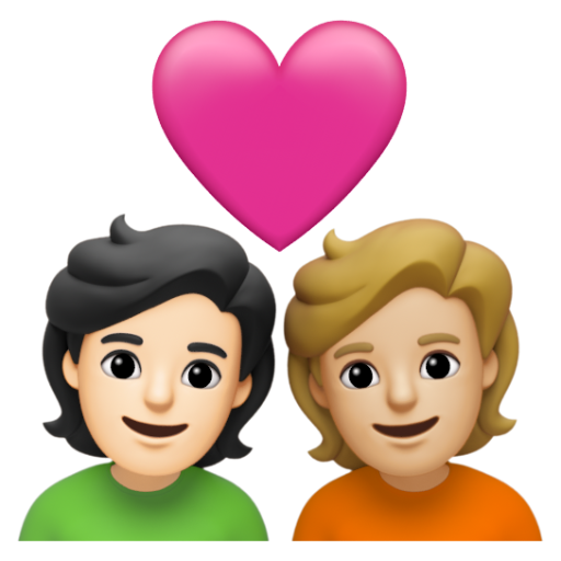 Emoji Cặp đôi với trái tim: người, người, màu da sáng, màu da sáng trung bình 🧑🏻‍❤‍🧑🏼 dạng 3D