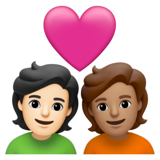 Emoji Cặp đôi với trái tim: người, người, màu da sáng, màu da trung bình 🧑🏻‍❤‍🧑🏽 dạng 3D