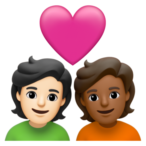 Emoji Cặp đôi với trái tim: người, người, màu da sáng, màu da tối trung bình 🧑🏻‍❤‍🧑🏾 dạng 3D