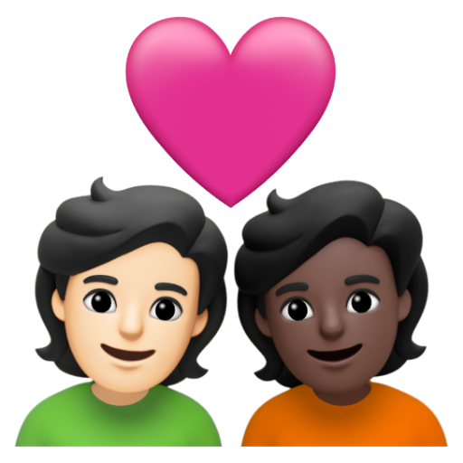 Emoji Cặp đôi với trái tim: người, người, màu da sáng, màu da tối 🧑🏻‍❤‍🧑🏿 dạng 3D