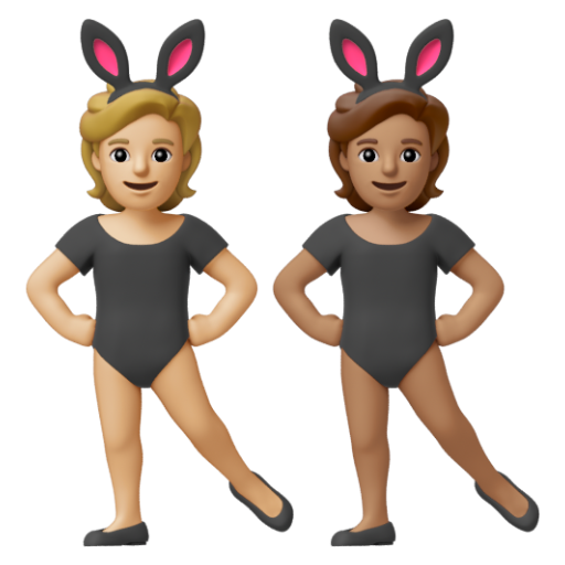 Emoji Những người đeo tai thỏ: màu da sáng trung bình, màu da trung bình 🧑🏼‍🐰‍🧑🏽 dạng 3D