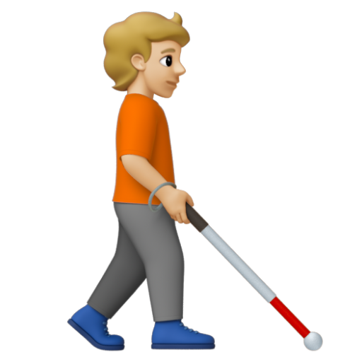 Emoji Người với gậy dò đường: màu da sáng trung bình, hướng sang phải 🧑🏼‍🦯‍➡ dạng 3D