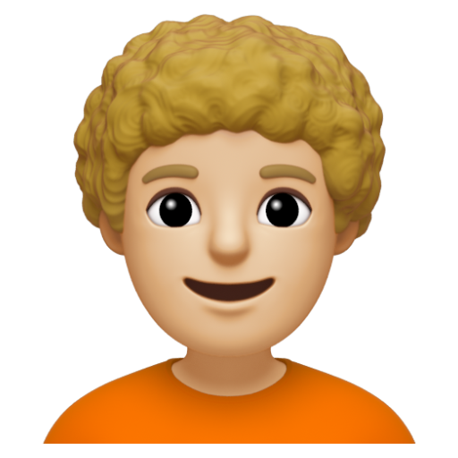 Emoji Người: màu da sáng trung bình, tóc xoăn 🧑🏼‍🦱 dạng 3D