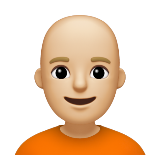 Emoji Người: màu da sáng trung bình, hói 🧑🏼‍🦲 dạng 3D