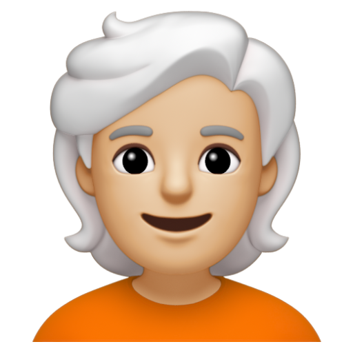 Emoji Người: màu da sáng trung bình, tóc trắng 🧑🏼‍🦳 dạng 3D