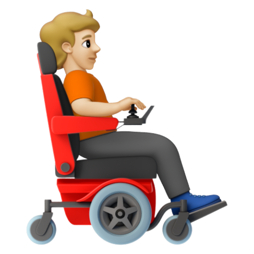Emoji Người trên xe lăn điện: màu da sáng trung bình, hướng sang phải 🧑🏼‍🦼‍➡ dạng 3D