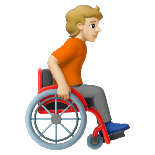 Emoji Người trên xe lăn tay: màu da sáng trung bình, hướng sang phải 🧑🏼‍🦽‍➡ dạng 3D