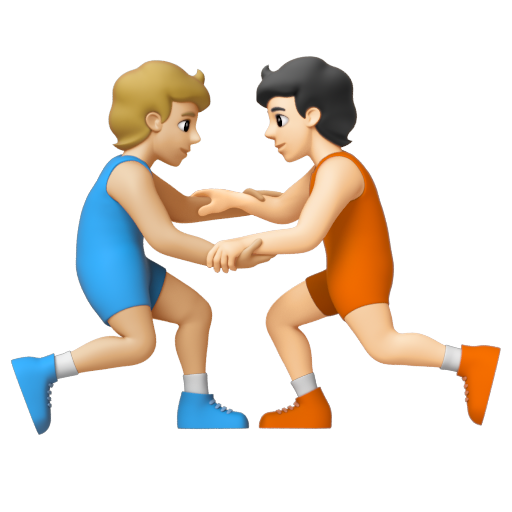 Emoji Người chơi vật: màu da sáng trung bình, màu da sáng 🧑🏼‍🫯‍🧑🏻 dạng 3D