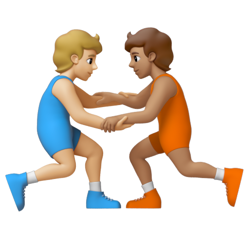 Emoji Người chơi vật: màu da sáng trung bình, màu da trung bình 🧑🏼‍🫯‍🧑🏽 dạng 3D