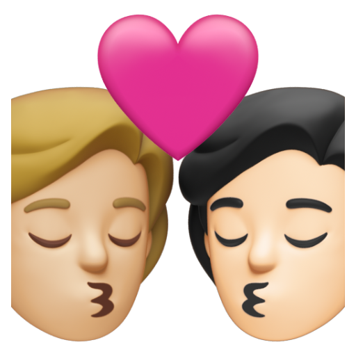 Emoji Nụ hôn: người, người, màu da sáng trung bình, màu da sáng 🧑🏼‍❤‍💋‍🧑🏻 dạng 3D