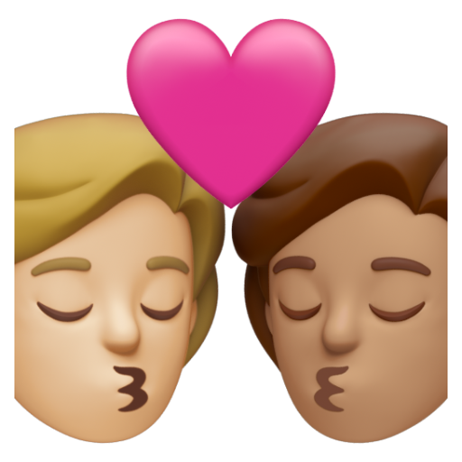Emoji Nụ hôn: người, người, màu da sáng trung bình, màu da trung bình 🧑🏼‍❤‍💋‍🧑🏽 dạng 3D