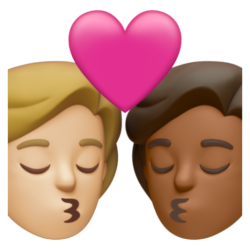 Emoji Nụ hôn: người, người, màu da sáng trung bình, màu da tối trung bình 🧑🏼‍❤‍💋‍🧑🏾 dạng 3D