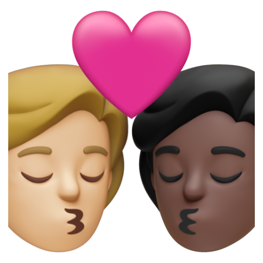 Emoji Nụ hôn: người, người, màu da sáng trung bình, màu da tối 🧑🏼‍❤‍💋‍🧑🏿 dạng 3D