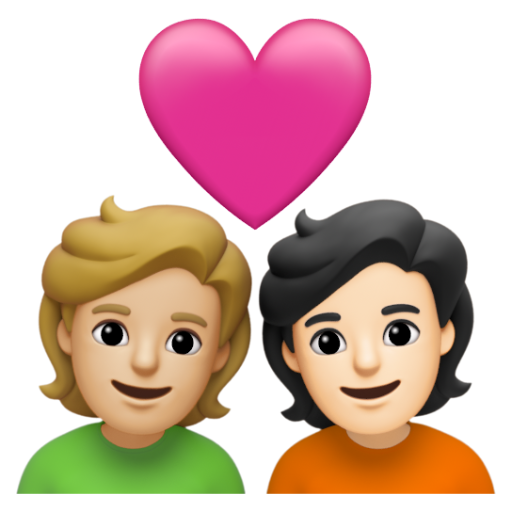 Emoji Cặp đôi với trái tim: người, người, màu da sáng trung bình, màu da sáng 🧑🏼‍❤‍🧑🏻 dạng 3D