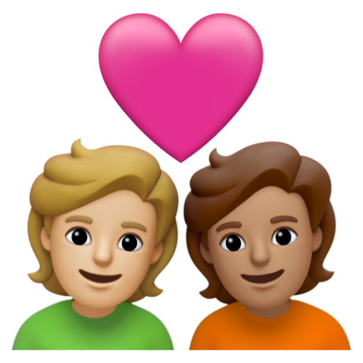Emoji Cặp đôi với trái tim: người, người, màu da sáng trung bình, màu da trung bình 🧑🏼‍❤‍🧑🏽 dạng 3D