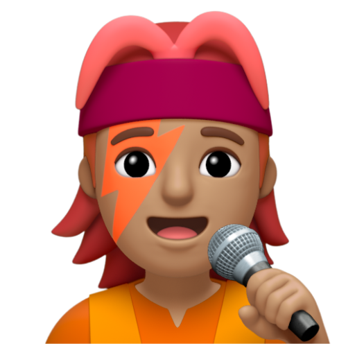 Emoji Ca sĩ: màu da trung bình 🧑🏽‍🎤 dạng 3D