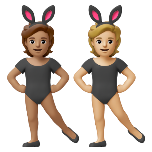 Emoji Những người đeo tai thỏ: màu da trung bình, màu da sáng trung bình 🧑🏽‍🐰‍🧑🏼 dạng 3D