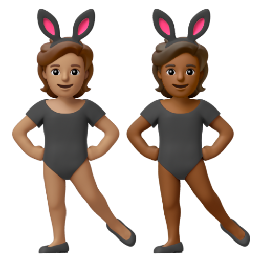 Emoji Những người đeo tai thỏ: màu da trung bình, màu da tối trung bình 🧑🏽‍🐰‍🧑🏾 dạng 3D
