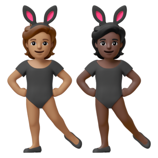 Emoji Những người đeo tai thỏ: màu da trung bình, màu da tối 🧑🏽‍🐰‍🧑🏿 dạng 3D