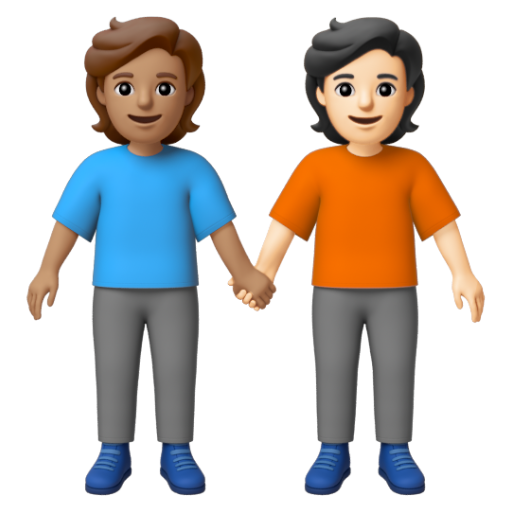 Emoji Hai người nắm tay: màu da trung bình, màu da sáng 🧑🏽‍🤝‍🧑🏻 dạng 3D