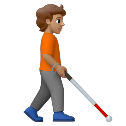 Emoji Người với gậy dò đường: màu da trung bình, hướng sang phải 🧑🏽‍🦯‍➡ dạng 3D