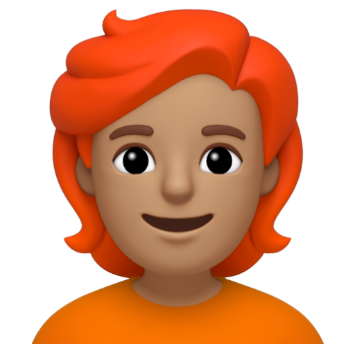 Emoji Người: màu da trung bình, tóc đỏ 🧑🏽‍🦰 dạng 3D