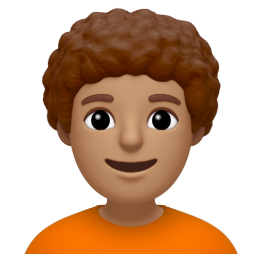 Emoji Người: màu da trung bình, tóc xoăn 🧑🏽‍🦱 dạng 3D